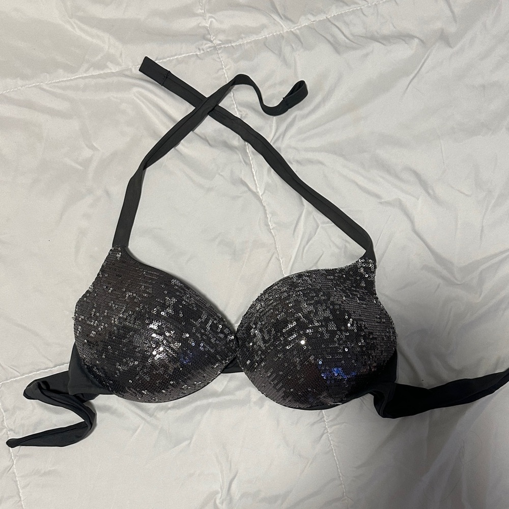 Elegant Black Sequin Halter Bikini Top